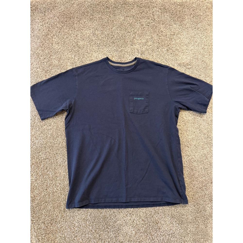 Patagonia T-Shirt Mens L Blue Responsibili-Tee Fitz Roy Mountain Pocket Graphic